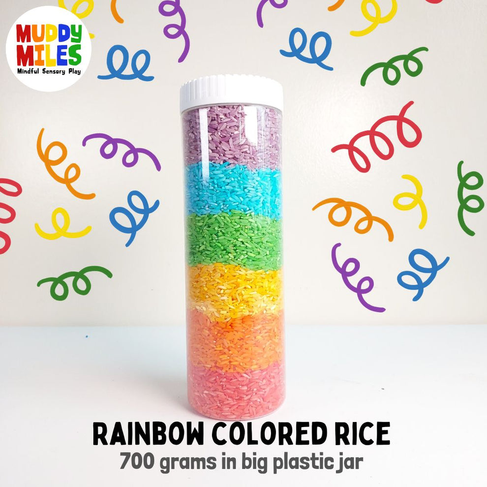 Rainbow Colored Rice - Sensory Bin Filler – Muddy Miles